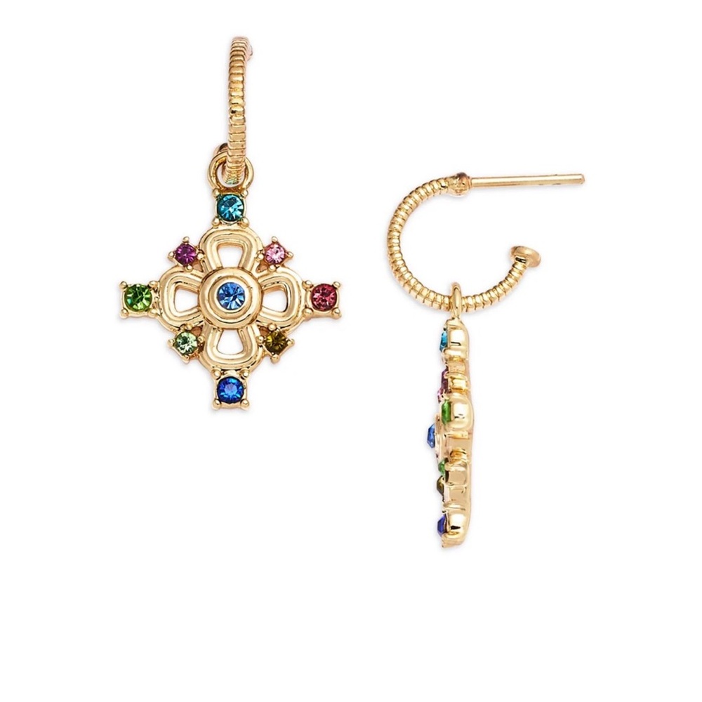 Aqua Gold Multicolor Gem Cross Earrings NWT
